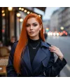 Gerçek Front Lace Tül Peruk - Düz - Canlı Bakır 70-75cm