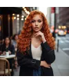 Gerçek Front Lace Tül Peruk - Yoğun Dalgalı - Bakır 70-75cm