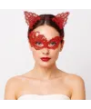 Gizemli Kırmızı Dantel Maske Ve Taç Seti 1 No - Kostüm Seti