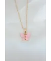 Gold Kaplama Pembe Sedefli Kelebek Kolye