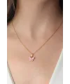 Gold Pembe Renk Kelebek Figür Kadın Kolye