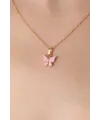 Gold Pembe Renk Kelebek Figür Kadın Kolye