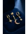 Gold Renk 3 lü Ay ve Yıldız Model Küpe