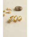 Gold Renk 3 lü Zirkon Taşlı Halka Küpe Set