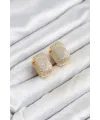 Gold Renk Full Zirkon Taşlı Kare Halka Kadın Küpe