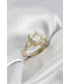 Gold Renk Kare Baget Zirkon Taşlı Tek Taş Model Kadın Yüzük