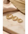 Gold Renk Oval Halka Model Zirkon Taşlı 3 lü Küpe Set