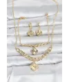 Gold Renk Pirinç Kolye Bileklik ve Küpe Seti