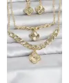 Gold Renk Pirinç Kolye Bileklik ve Küpe Seti