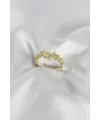 Gold Renk Pirinç Ritim Model Zirkon Taşlı Kadın Yüzük