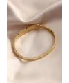ietaks™ Gold Renk Yaprak Model Zirkon Taş Detay Kelepçe Kadın Bileklik