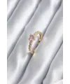 Gold Renk Zirkon Taşlı Pembe Kristal Kalp Model Kadın Yüzük