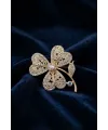 Gold Renk Zirkon Taşlı Yonca Model Broş