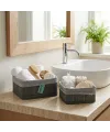 Gri 2 Boy Kare Bambu Kenar Organizer Sepet Ahşap Altlık - Bezli 18x21cm