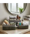 Gri 3 Boy D.dörtgen Bambu Kenar Organizer Sepet Ahşap Altlık - Bezli 25x14-28x18-20x30cm