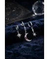 Gümüş Renk 3 lü Ay ve Yıldız Model Küpe