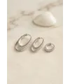 Gümüş Renk Oval Halka Model Zirkon Taşlı 3 lü Küpe Set