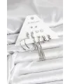 Gümüş Renk Pirinç 6 Çiftli Kadın Küpe Seti