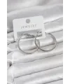 Gümüş Renk Pirinç Köşeli Kenar Halka 32 mm Kadın Küpe