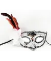 Gümüş Renk Yandan Tüylü Güllü Gümüş Taşlı Pullu Maske 20x22 Cm