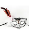 Gümüş Renk Yandan Tüylü Güllü Gümüş Taşlı Pullu Maske 20x22 cm