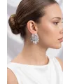 Gümüş Renk Zirkon Taşlı Çiçek Model Kadın Abiye Küpe