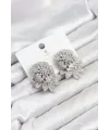 Gümüş Renk Zirkon Taşlı Çiçek Model Kadın Abiye Küpe