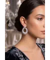 Gümüş Renk Zirkon Taşlı Damla Halka Model Kadın Abiye Küpe