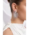 Gümüş Renk Zirkon Taşlı Palmiye Model Kadın Abiye Küpe