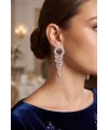 Gümüş Renk Zirkon Taşlı Saçaklı Model Kadın Abiye Küpe