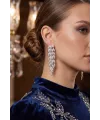 Gümüş Renk Zirkon Taşlı Sarmaşık Yaprak Model Kadın Abiye Küpe