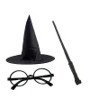 Harry Potter Siyah Şapkası Harry Potter Gözlüğü Harry Potter Asası 3 lü Set