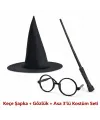 Harry Potter Tarzı Çocuk Seti (Siyah Keçe Şapka, Asa, Gözlük)