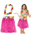 Hawaii Luau Aloha Pembe Püsküllü 40 cm Etek ve Hawaii Kolye Seti