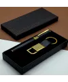 Hediyelik Siyah Kalem Ve Gold Deri Anahtarlık Kutulu Set