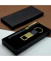 Hediyelik Siyah Kalem Ve Gold Deri Anahtarlık Kutulu Set
