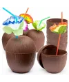 Hindistan Cevizi Hawaii Luau Aloha Pipetli İçecek Kabı Bardak 10x13 Cm 1 Adet
