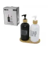 *ibico İ21-040 ( 2li Set ) (cam) Sıvı Sabunluk & Losyonluk (2x500ml) (boyalı Cam=siyah-beyaz ) (ahşap Bambu Altlık & Kapak)*24