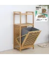 İbico İ21-081 ( 2 Kat Organizer Raflı ) ( Önden Çek Aç ) ( Kalın Ahşap Bambu ) Kirli Çamaşır Sepeti ( 40x35x95cm )*4