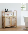 İbico İ21-150 Kirli ( 2 Kat Organizer Raflı & 2 Bölmeli ) ( Önden Çek Aç ) ( Kalın Ahşap Bambu ) Kirli Çamaşır Sepeti ( 80x33x87cm )*4
