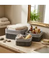 İbico İ22-328 ( Gri ) ( 3 Boy ) ( Kare ) ( Bambu Kenar ) Organizer Sepet ( Ahşap Altlık & Bezli ) ( 17x21x25cm )*24