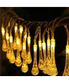 10 LED 2 Metre Sarı Kristal Su Damlası Güneş Enerjili Led Işık