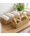 2’li Duvar Askılı Plastik Rattan Organizer – Dikdörtgen Hasır Görünümlü Mutfak Raf Sepeti, Banyo ve Ev İçi Düzenleme Ünitesi