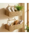2’li Duvar Askılı Plastik Rattan Organizer – Dikdörtgen Hasır Görünümlü Mutfak Raf Sepeti, Banyo ve Ev İçi Düzenleme Ünitesi