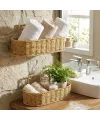 2’li Duvar Askılı Plastik Rattan Organizer – Oval Hasır Görünümlü Mutfak Raf Sepeti, Banyo ve Ev İçi Düzenleme Ünitesi