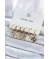 316L Çelik Gold Renk Çoklu Figür Model Kadın Küpe Seti - TJ-BKP8142