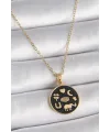 316L Çelik Gold Renk Siyah Şans Kolyesi TJ-BKO9547