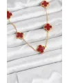 316L Çelik Gold Renk Zincir Bordo Yonca Kadın Kolye TJ-BKO10565