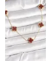 316L Çelik Gold Renk Zincir Bordo Yonca Model Kadın Kolye TJ-BKO9926