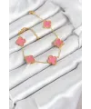 316L Çelik Gold Zincir Pembe Yonca Renk Bileklik TJ-BB7908